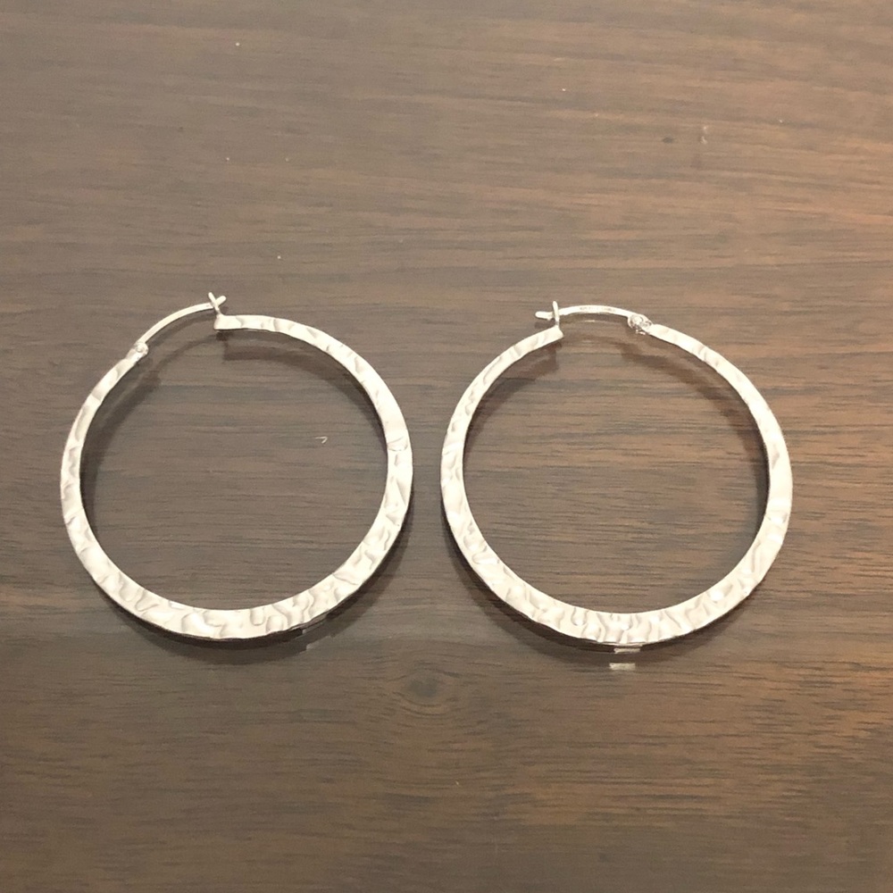 Sterling silver textured hoop earrings